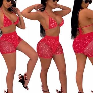 2 piece red short swimsuit set